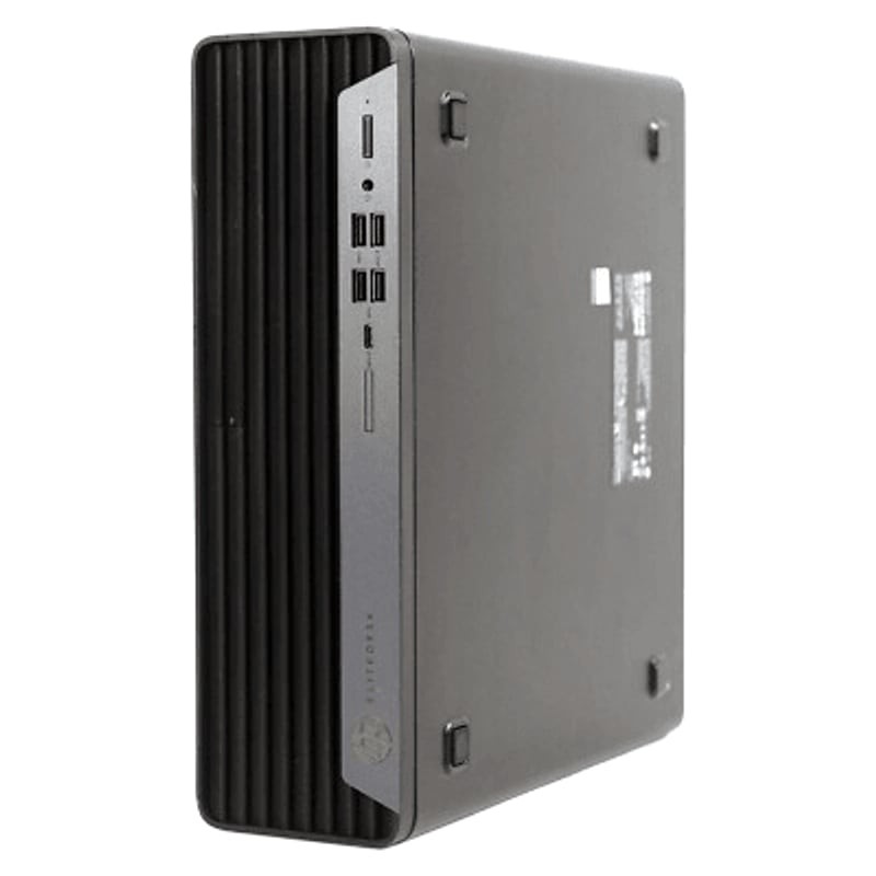 PC sobremesa HP EliteDesk 800 G6 SFF visto desde ángulo frontal-derecho, con chasis negro, logo HP, 