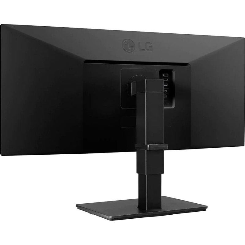 Vista lateral del monitor LG 34BN670-B mostrando su perfil fino y ajuste de inclinación