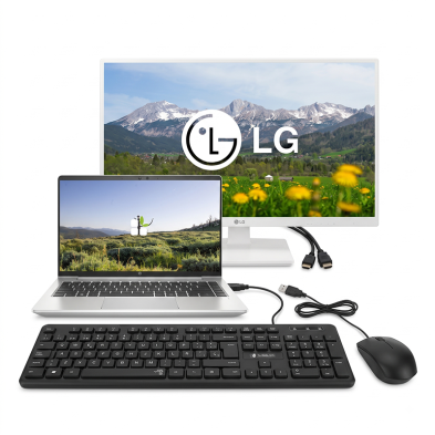 Pack Télétravail Complet : PC Portable HP ProBook 640 G8 i5 + Écran LG 24" Blanc + Clavier et Souris