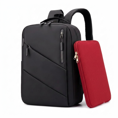 Pack Waterproof Smart Backpack with USB Charging Port + Red Neoprene Protective Sleeve 14"