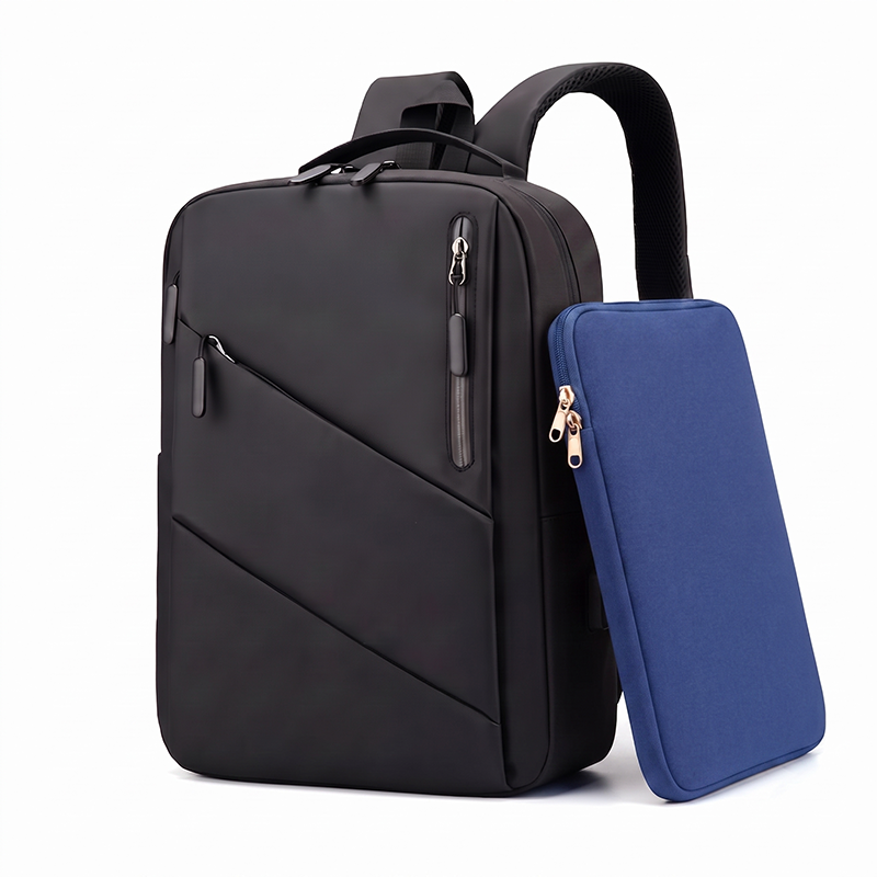 Pack Sac à dos intelligent imperméable avec port de charge USB + Housse de protection en néoprène 14" bleue