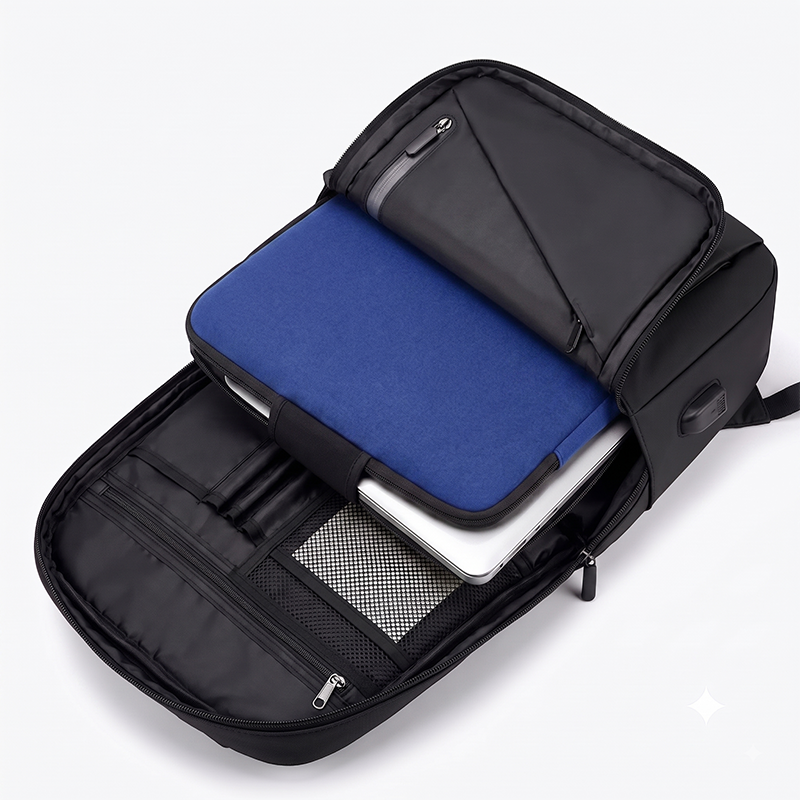 Pack Sac à dos intelligent imperméable avec port de charge USB + Housse de protection en néoprène 14" bleue