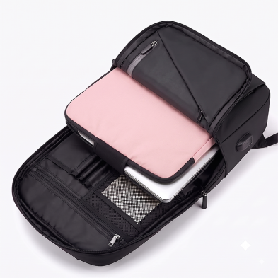 Pack Wasserdichter Smart-Rucksack mit USB-Ladeanschluss + Neopren-Schutzhülle Rosa  14"