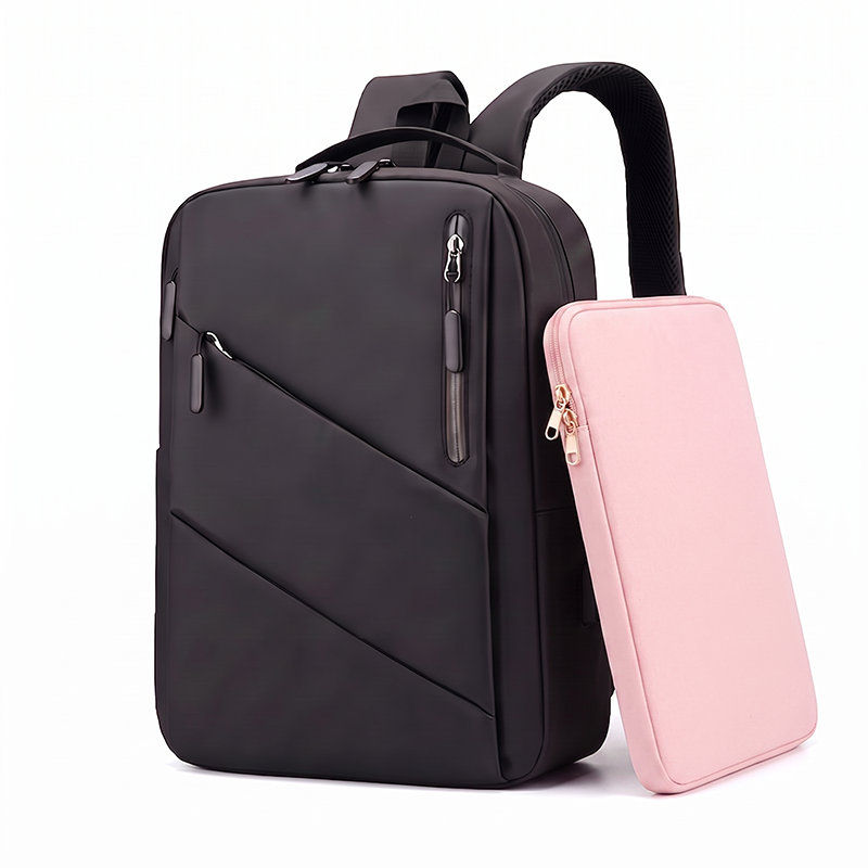 Pack Wasserdichter Smart-Rucksack mit USB-Ladeanschluss + Neopren-Schutzhülle Rosa  14"