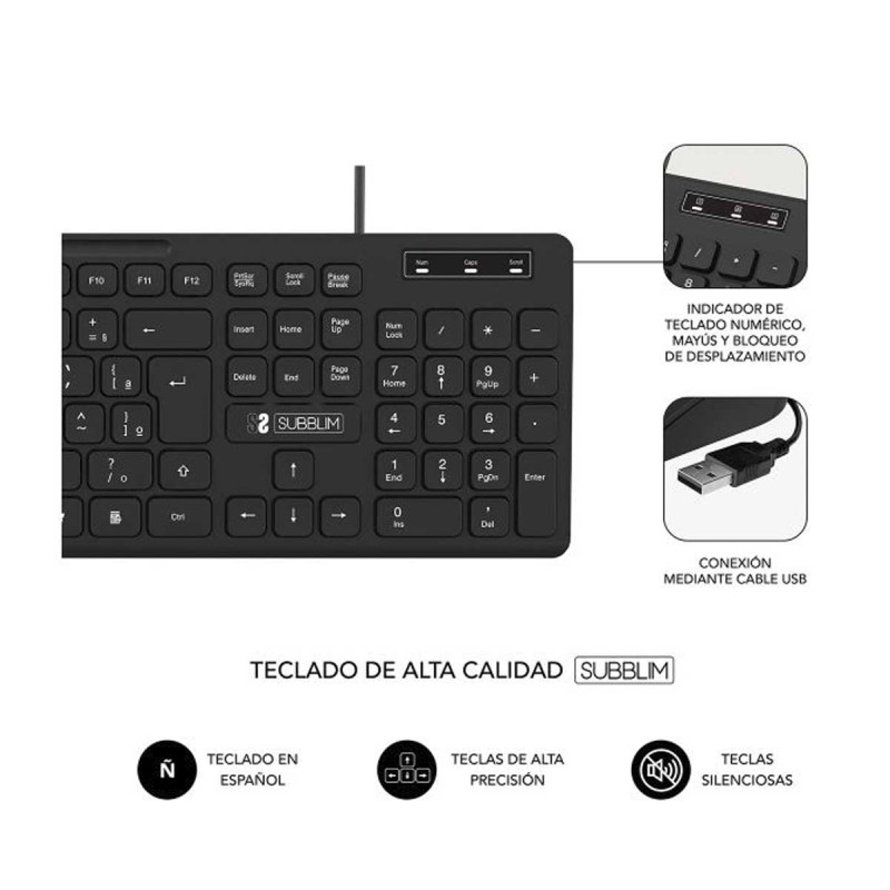 Pack clavier et souris SUBBLIM QWERTY ES - Nouveau