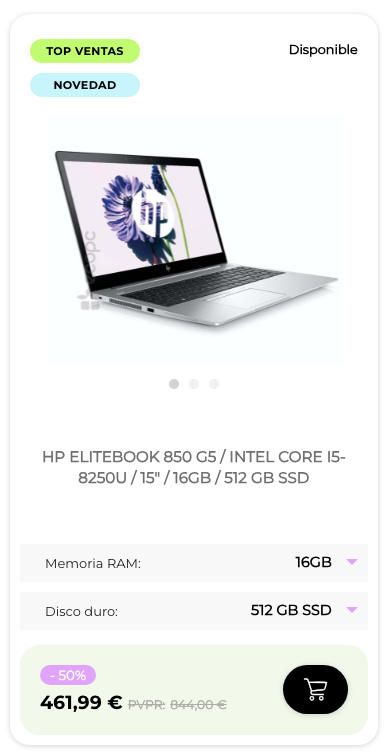 HP ELITEBOOK 850 G5 / INTEL CORE I5-8250U / 15" / 16GB / 512 GB SSD