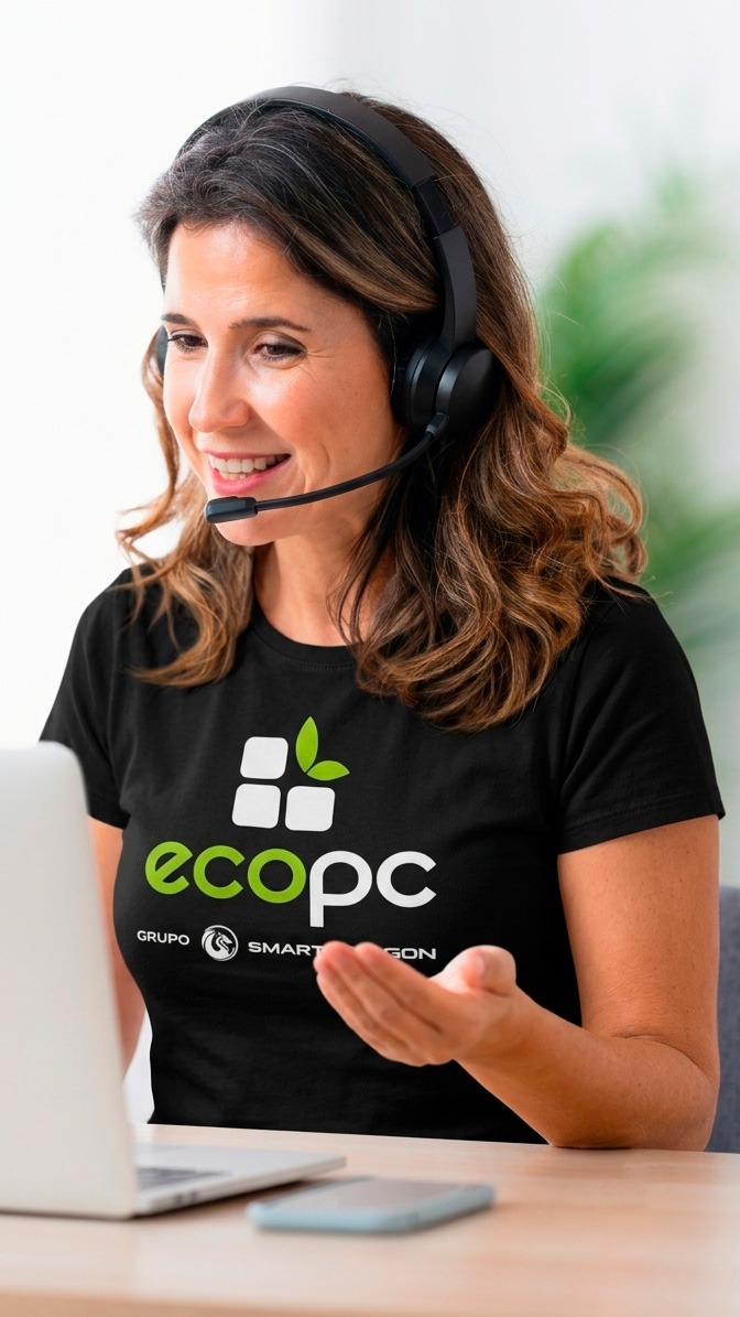 Agente comercial de EcoPC atendiendo a un cliente profesional